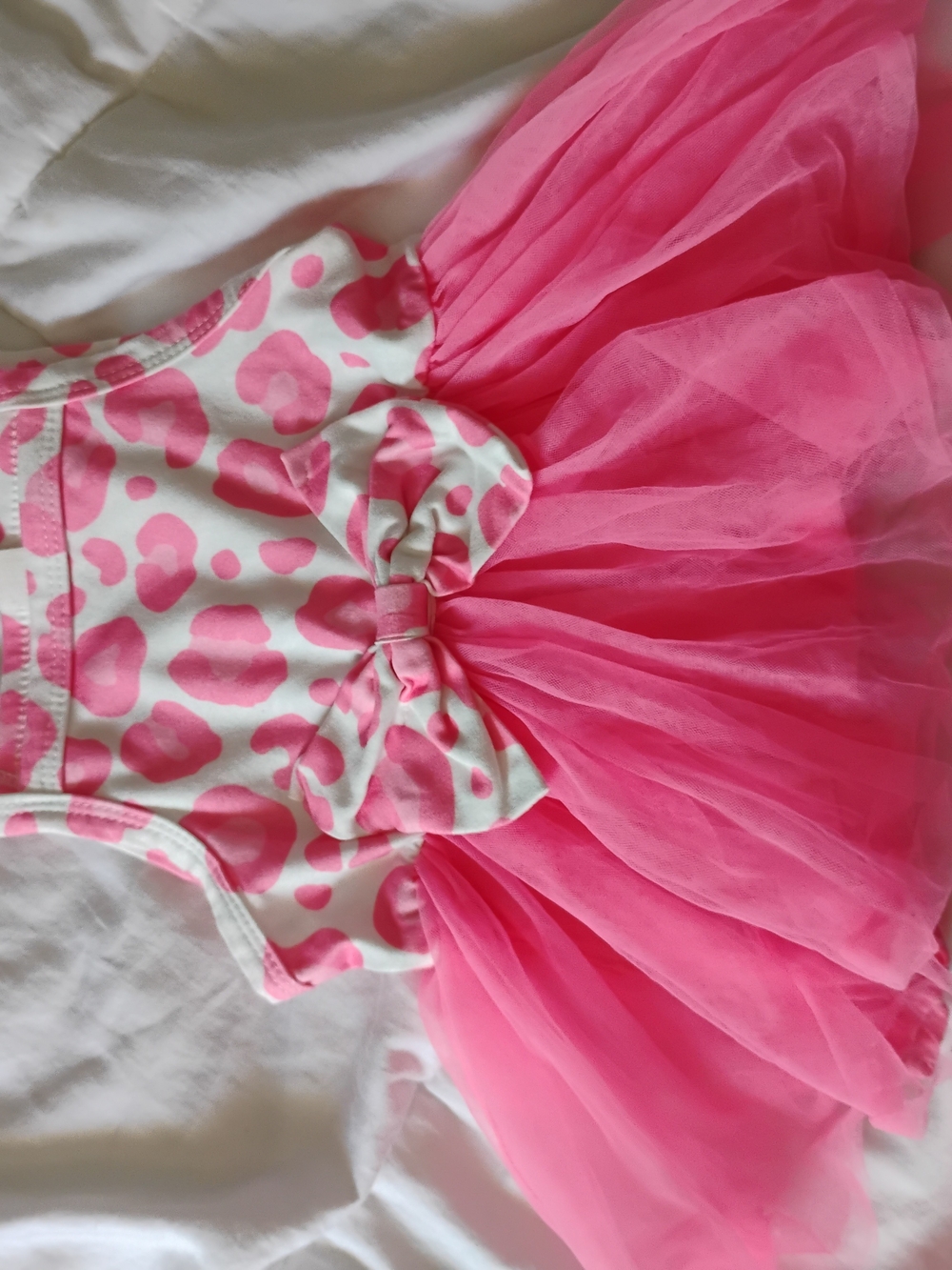SHEIN Pink Leopard Print Bow Tulle Dress